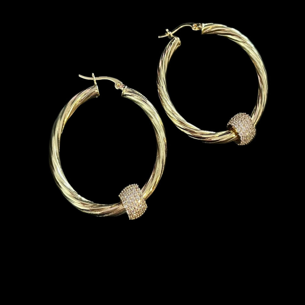 Gold Plated Hoop Earrings with Diamanté Ball