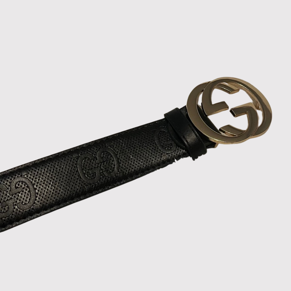 Gold 'GG' Buckle Black Leather Belt