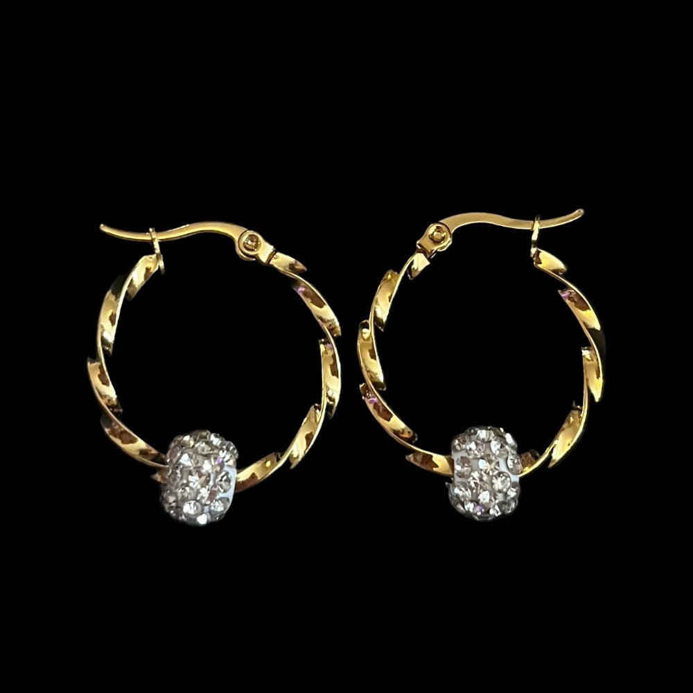 Gold Plated Hoop Earrings with Diamanté Ball