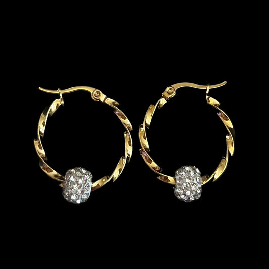 Gold Plated Hoop Earrings with Diamanté Ball
