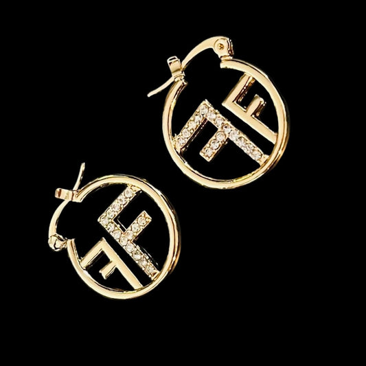 Gold Diamanté 'F' Hoop Earrings