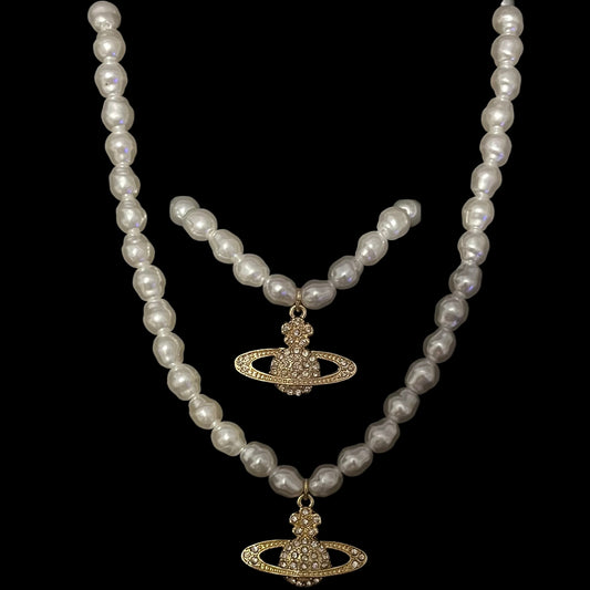‘Viv’ Gold Pearl Effect Necklace & Bracelet Set