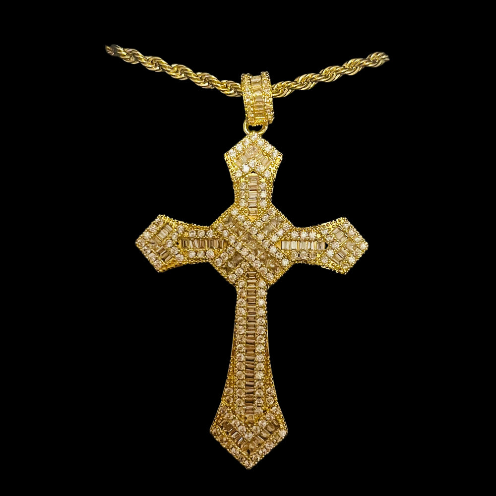 Large Gold Diamanté Cross Chain Necklace