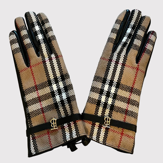 Women's 'B' Woven & Leather Gloves